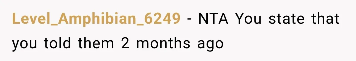 Level_Amphibian_6249 − NTA You state that you told them 2 months ago