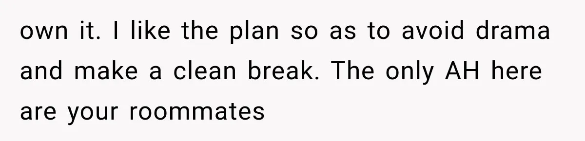 own it. I like the plan so as to avoid drama and make a clean break. The only AH here are your roommates