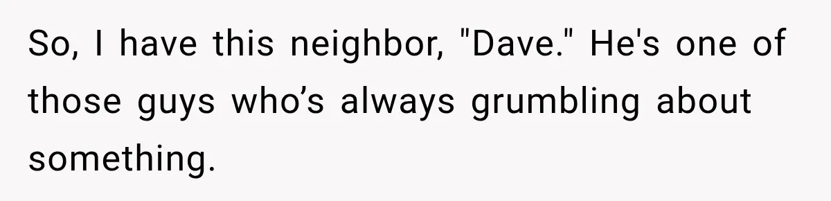 So, I have this neighbor, "Dave." He's one of those guys who’s always grumbling about something.