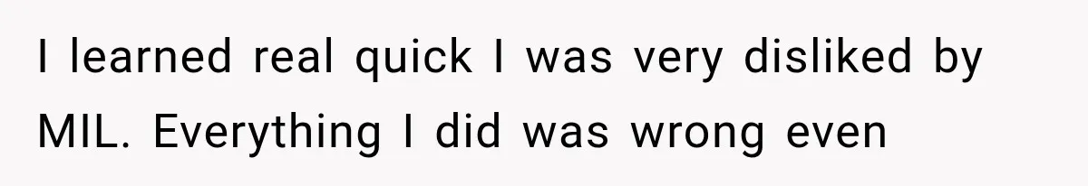 I learned real quick I was very disliked by MIL. Everything I did was wrong even