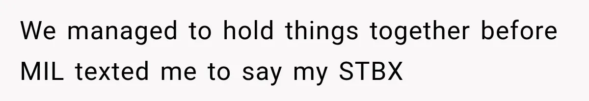 We managed to hold things together before MIL texted me to say my STBX