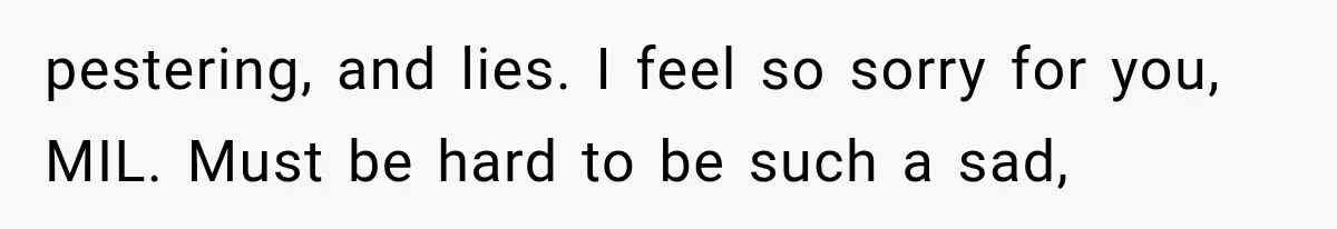 pestering, and lies. I feel so sorry for you, MIL. Must be hard to be such a sad,
