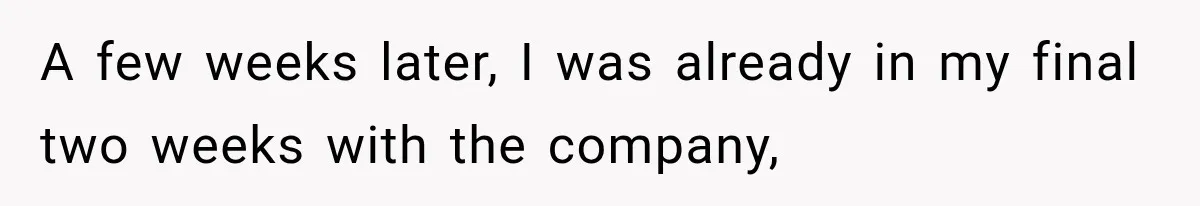 A few weeks later, I was already in my final two weeks with the company,