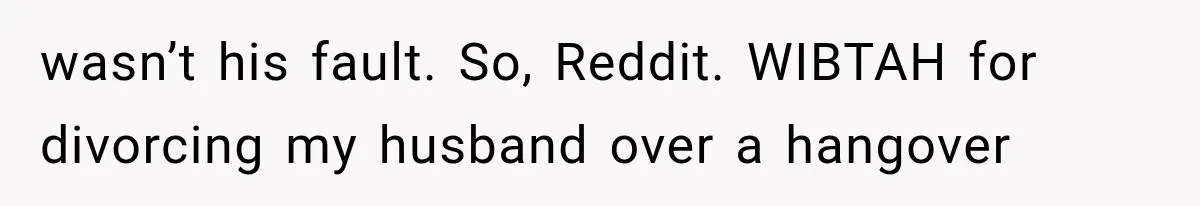 wasn’t his fault. So, Reddit. WIBTAH for divorcing my husband over a hangover