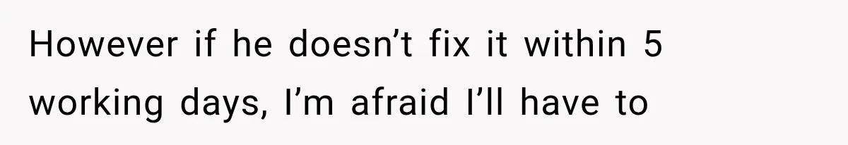 However if he doesn’t fix it within 5 working days, I’m afraid I’ll have to