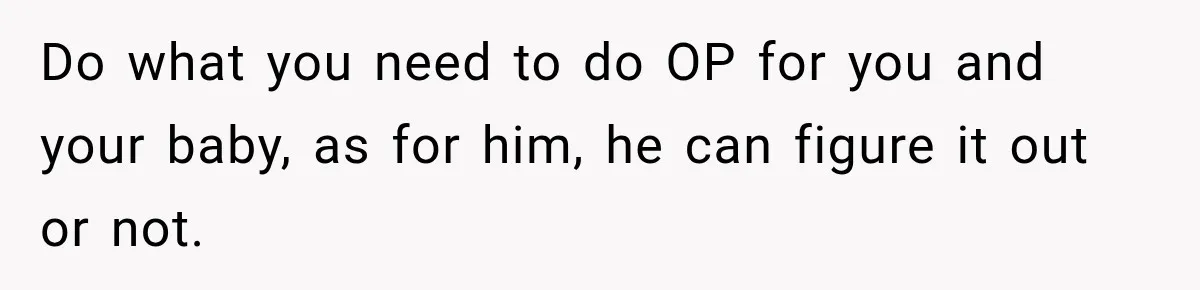 Do what you need to do OP for you and your baby, as for him, he can figure it out or not.