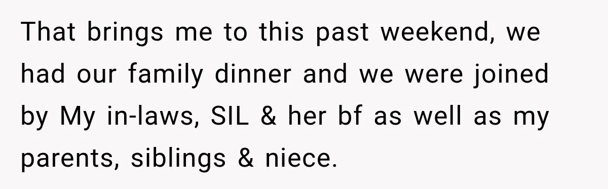 That brings me to this past weekend, we had our family dinner and we were joined by My in-laws, SIL & her bf as well as my parents, siblings &...