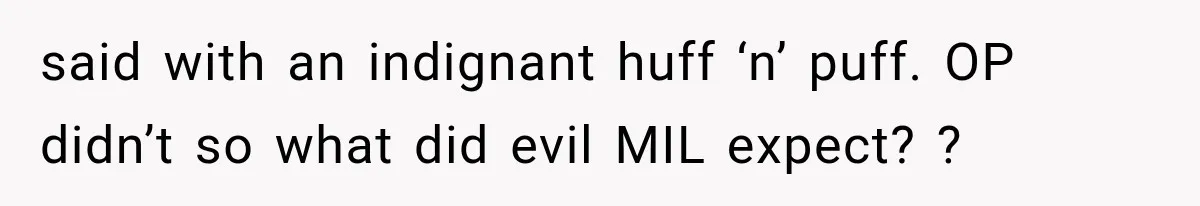said with an indignant huff ‘n’ puff. OP didn’t so what did evil MIL expect? ?