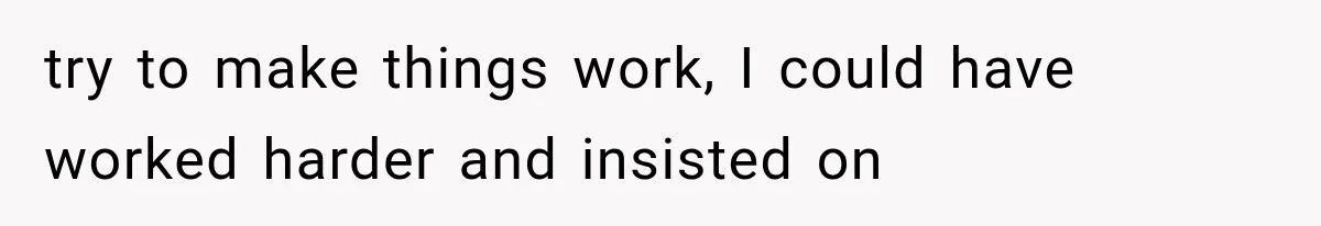 try to make things work, I could have worked harder and insisted on