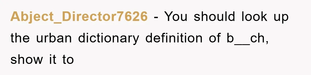 Abject_Director7626 − You should look up the urban dictionary definition of b__ch, show it to