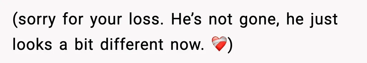 (sorry for your loss. He’s not gone, he just looks a bit different now. ❤️‍🩹)