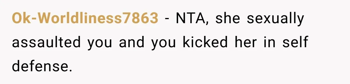 Ok-Worldliness7863 - NTA, she sexually assaulted you and you kicked her in self defense.