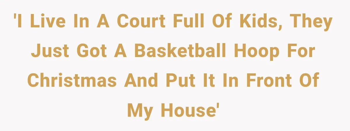 'i live in a court full of kids, they just got a basketball hoop for christmas and put it in front of my house'