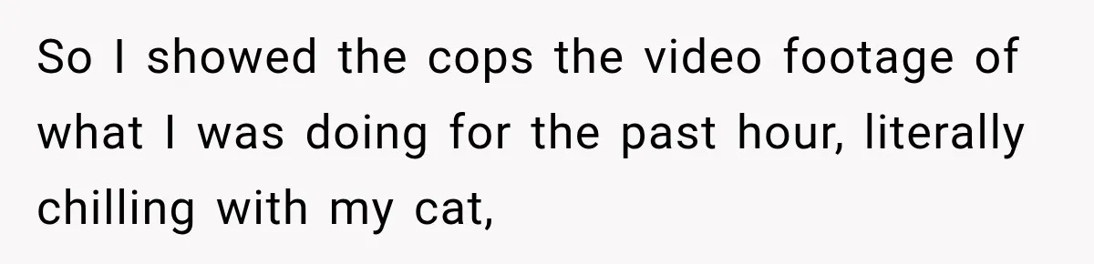 So I showed the cops the video footage of what I was doing for the past hour, literally chilling with my cat,