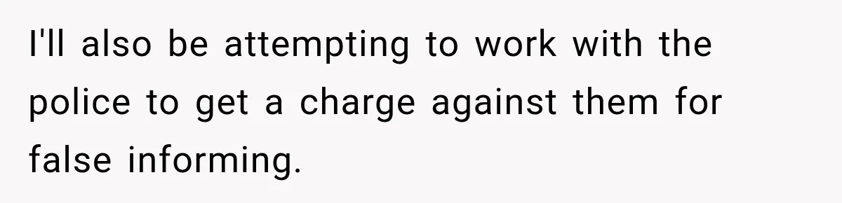 I'll also be attempting to work with the police to get a charge against them for false informing.