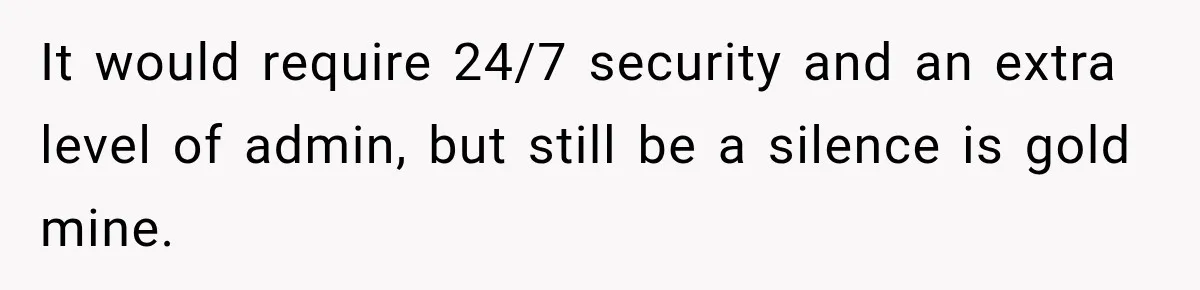 It would require 24/7 security and an extra level of admin, but still be a silence is gold mine.