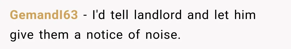 GemandI63 − I'd tell landlord and let him give them a notice of noise.