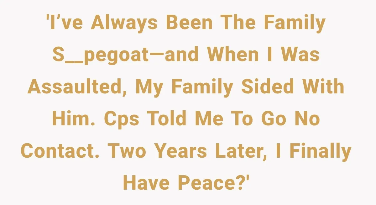 'I’ve always been the family s__pegoat—and when I was assaulted, my family sided with him. CPS told me to go no contact. Two years later, I finally have peace?'