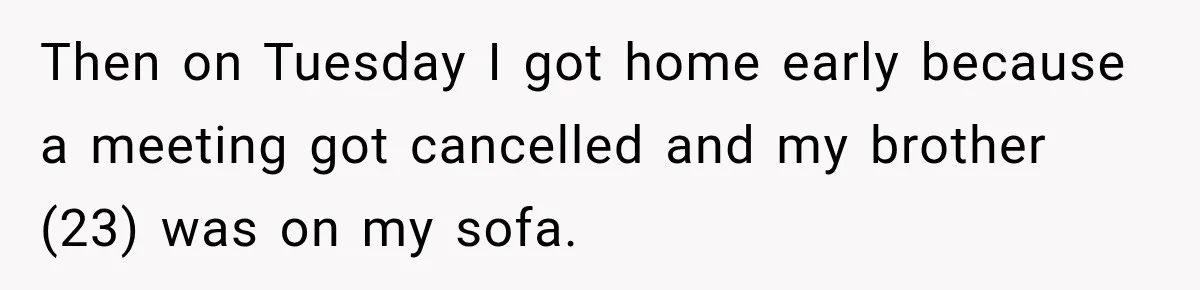 Then on Tuesday I got home early because a meeting got cancelled and my brother (23) was on my sofa.