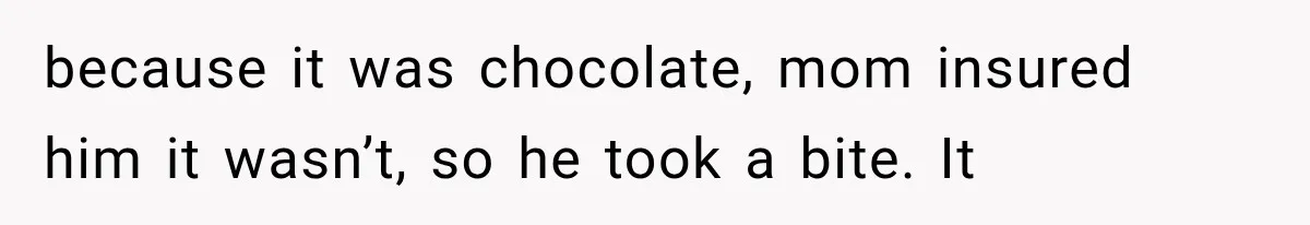because it was chocolate, mom insured him it wasn’t, so he took a bite. It