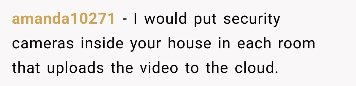 amanda10271 − I would put security cameras inside your house in each room that uploads the video to the cloud.