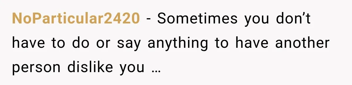 NoParticular2420 − Sometimes you don’t have to do or say anything to have another person dislike you …