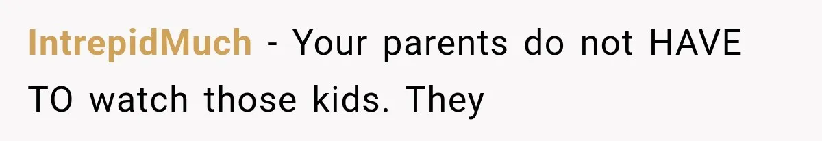 IntrepidMuch − Your parents do not HAVE TO watch those kids. They