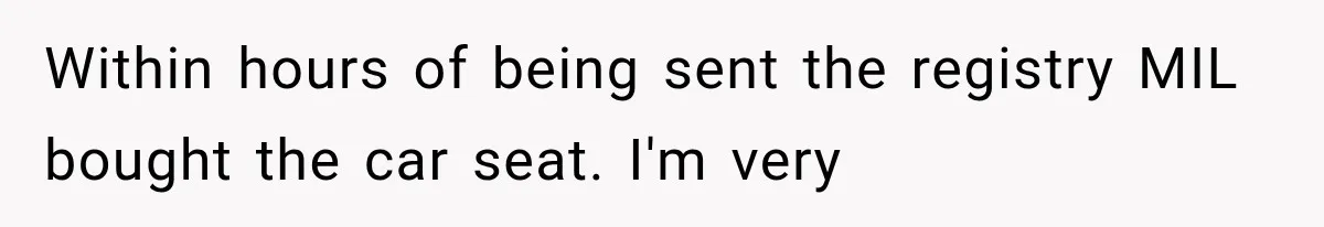 Within hours of being sent the registry MIL bought the car seat. I'm very