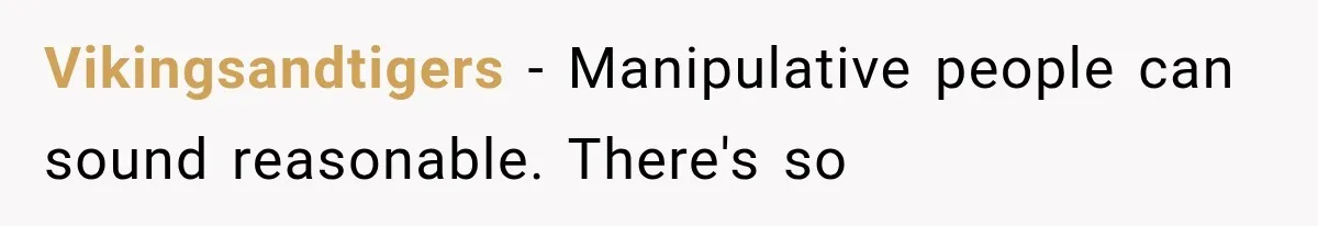 Vikingsandtigers − Manipulative people can sound reasonable. There's so