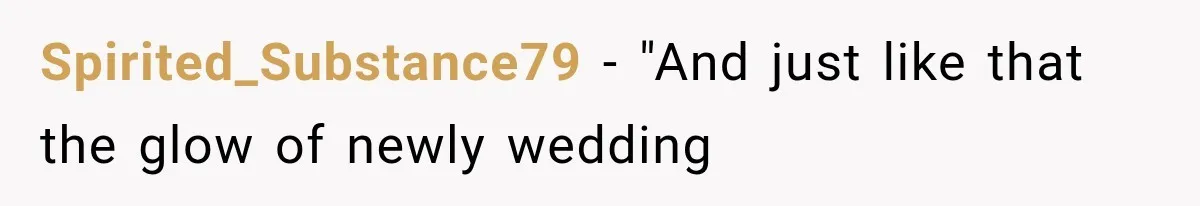 Spirited_Substance79 − "And just like that the glow of newly wedding