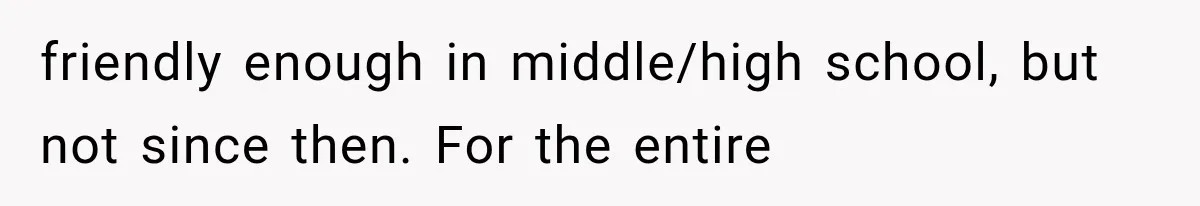 friendly enough in middle/high school, but not since then. For the entire