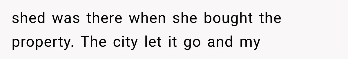 shed was there when she bought the property. The city let it go and my