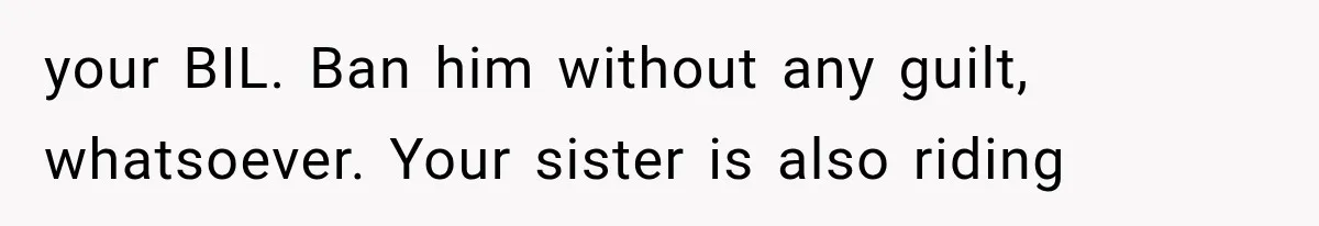 your BIL. Ban him without any guilt, whatsoever. Your sister is also riding