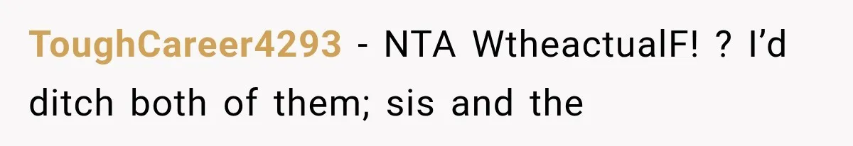 ToughCareer4293 − NTA WtheactualF! ? I’d ditch both of them; sis and the