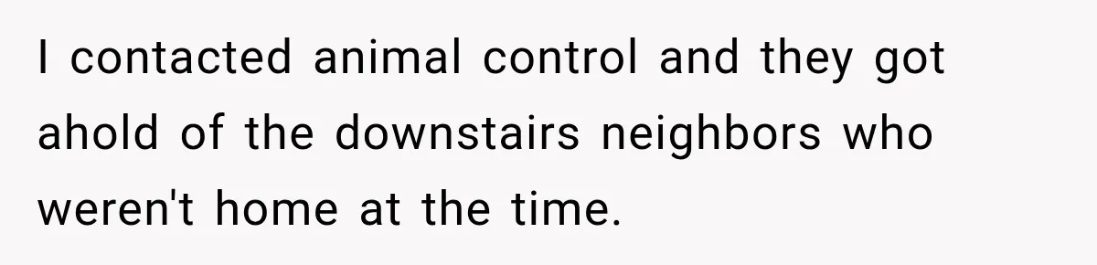 I contacted animal control and they got ahold of the downstairs neighbors who weren't home at the time.