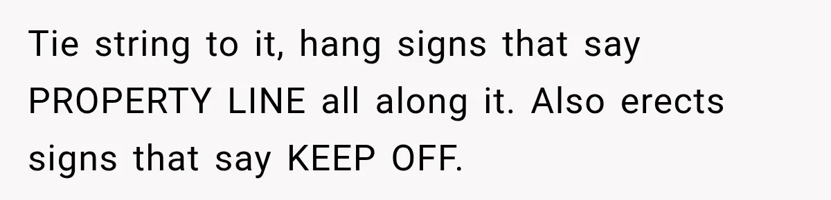 Tie string to it, hang signs that say PROPERTY LINE all along it. Also erects signs that say KEEP OFF.