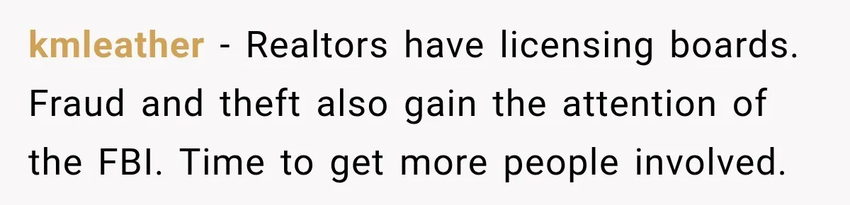 kmleather − Realtors have licensing boards. Fraud and theft also gain the attention of the FBI. Time to get more people involved.