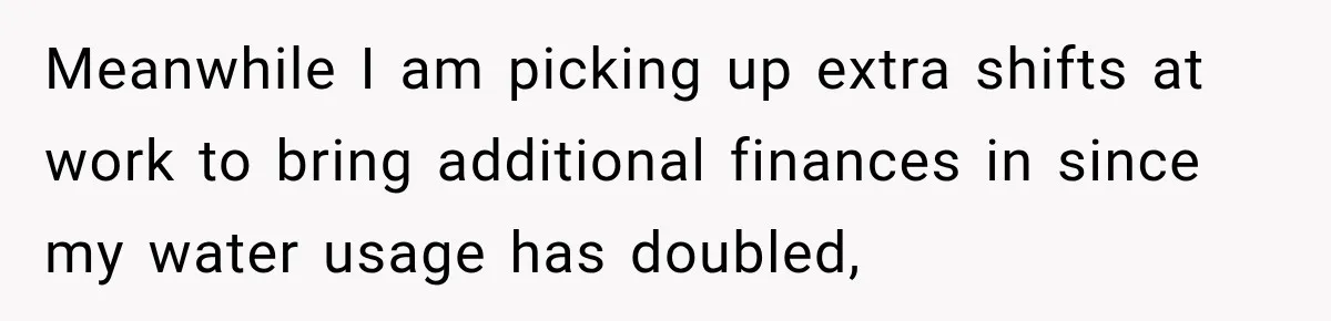 Meanwhile I am picking up extra shifts at work to bring additional finances in since my water usage has doubled,