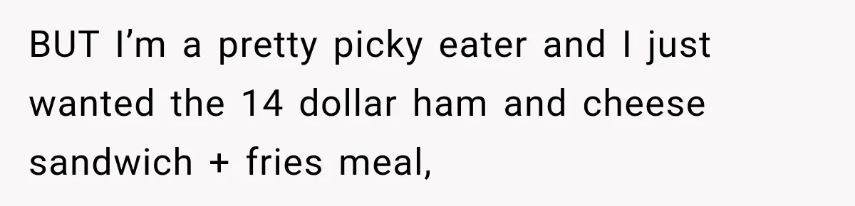BUT I’m a pretty picky eater and I just wanted the 14 dollar ham and cheese sandwich + fries meal,