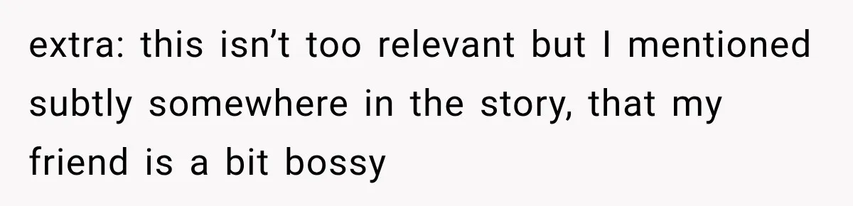 extra: this isn’t too relevant but I mentioned subtly somewhere in the story, that my friend is a bit bossy