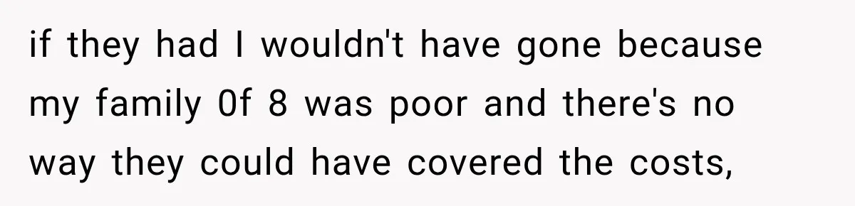 if they had I wouldn't have gone because my family 0f 8 was poor and there's no way they could have covered the costs,