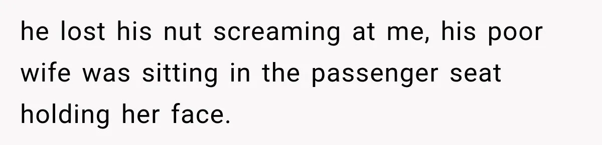 he lost his nut screaming at me, his poor wife was sitting in the passenger seat holding her face.