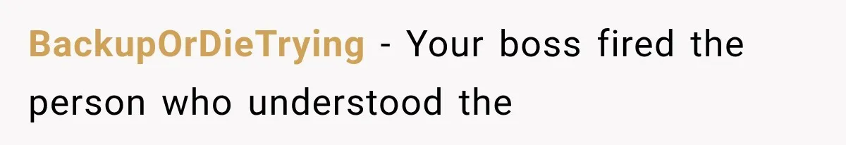 BackupOrDieTrying − Your boss fired the person who understood the