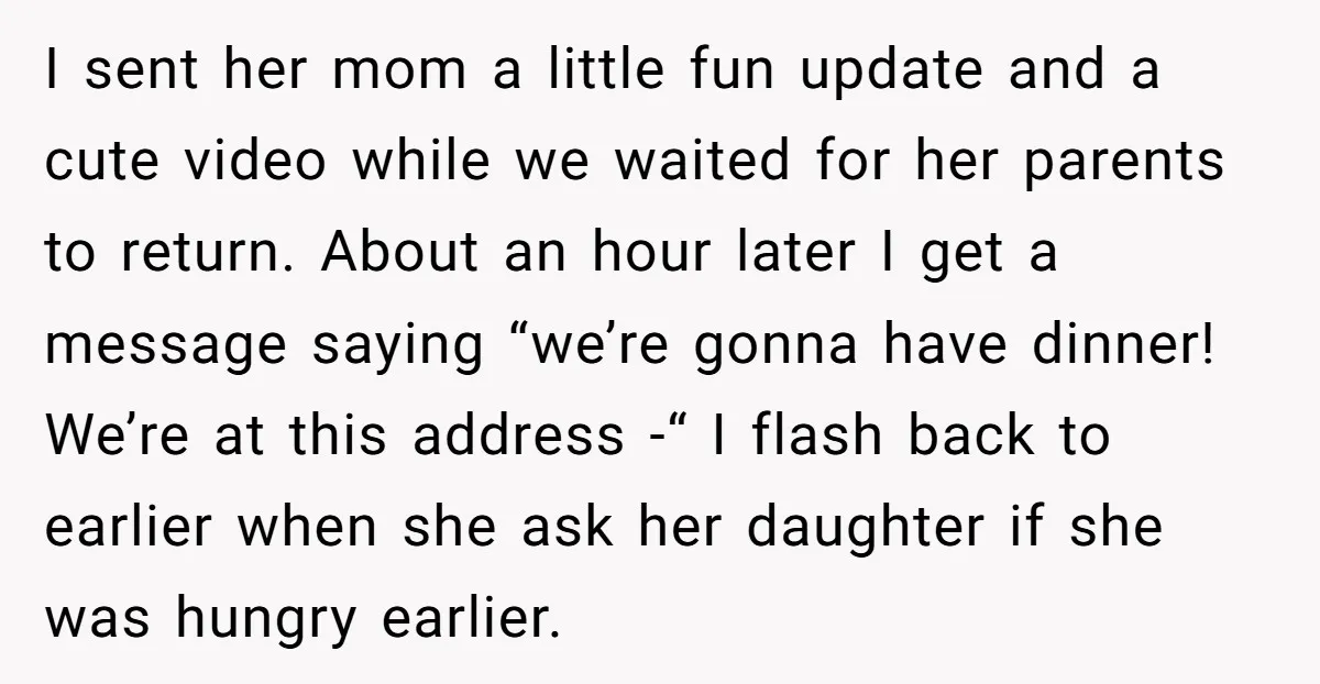 I sent her mom a little fun update and a cute video while we waited for her parents to return. About an hour later I get a message saying “we’re...