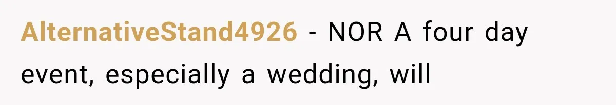 Brother Assumes He Can Use Sister’s Dream Cabin For His Wedding, But She Says No AlternativeStand4926 − NOR A four day event, especially a wedding, will
