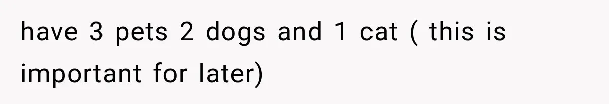 have 3 pets 2 dogs and 1 cat ( this is important for later)