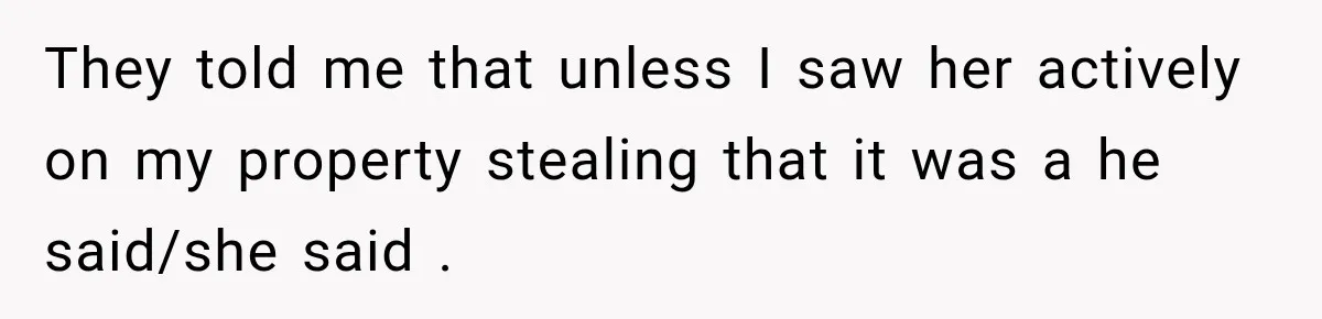 They told me that unless I saw her actively on my property stealing that it was a he said/she said .