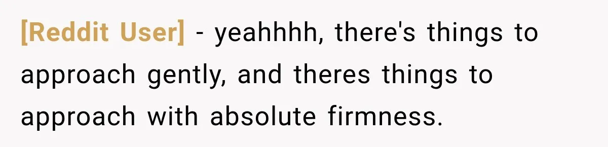 [Reddit User] − yeahhhh, there's things to approach gently, and theres things to approach with absolute firmness.