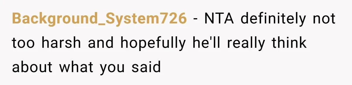Background_System726 − NTA definitely not too harsh and hopefully he'll really think about what you said
