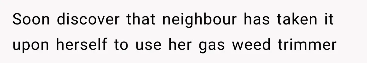 Soon discover that neighbour has taken it upon herself to use her gas weed trimmer